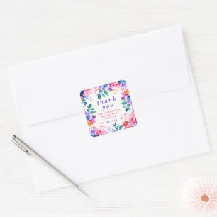 Sticker Carré Glam Garden Aquarelle Florale Anniversaire Merci