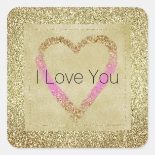 Sticker Carré Glam Gold Rose Parties scintillant Coeur