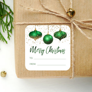 Sticker Carré Glam Green Gold Ornements Joyeux Noël à partir de