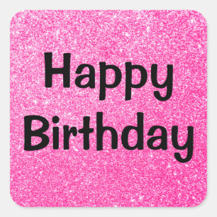 Sticker Carré Glam Joyeux Anniversaire noir rose chaud Parties s