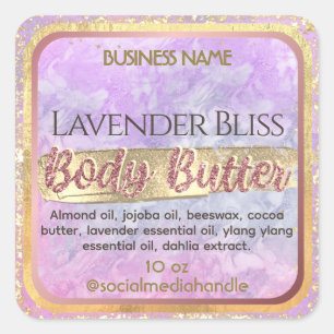Sticker Carré Glam Lavender violet Rose de marbre or Beurre corp
