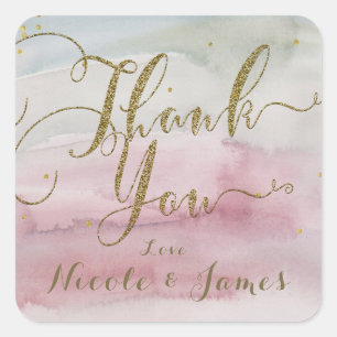 Sticker Carré Glam moderne Aquarelle or Merci Favoriser