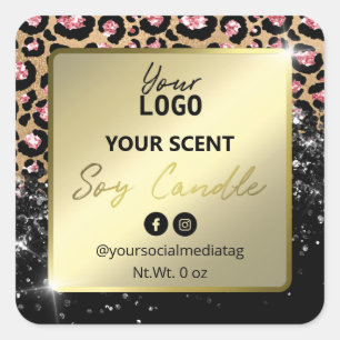 Sticker Carré Glam Parties scintillant Empreinte de léopard Soy