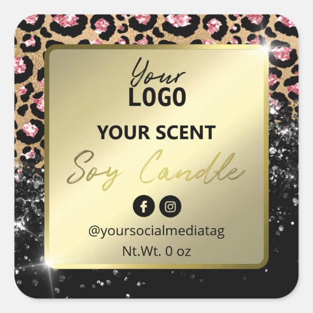 Sticker Carré Glam Parties scintillant Empreinte de léopard Soy  (Devant)