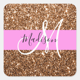 Sticker Carré Glam Pink & Bronze Parties scintillant Sparkings N