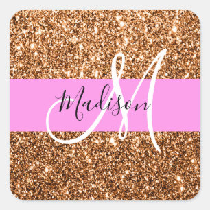 Sticker Carré Glam Pink & Copper Parties scintillant étincelles 