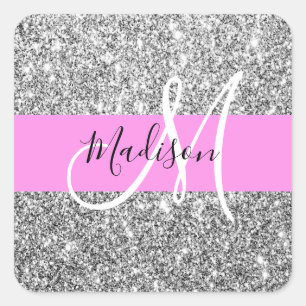 Sticker Carré Glam Pink & Silver Parties scintillant étincelles 