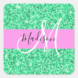 Sticker Carré Glam rose et Parties scintillant verte éclaboussen