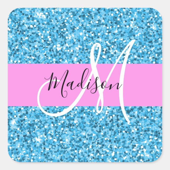 Sticker Carré Glam Sky Blue Parties scintillant rose étincelles  (Devant)