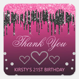 Sticker Carré Glamour Black & Pink Pailletés Anniversaire 