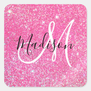 Sticker Carré Glamour Féminin Paillettes Rose Chaud Monogramme N