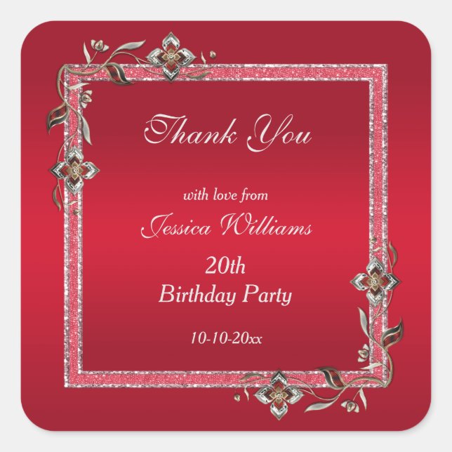 Sticker Carré Glamour Ruby Red Gems & Parties scintillant Annive (Devant)