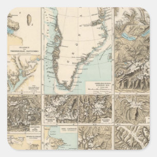 Sticker Carré Gletscherkarte - Carte de l'Atlas glaciaire