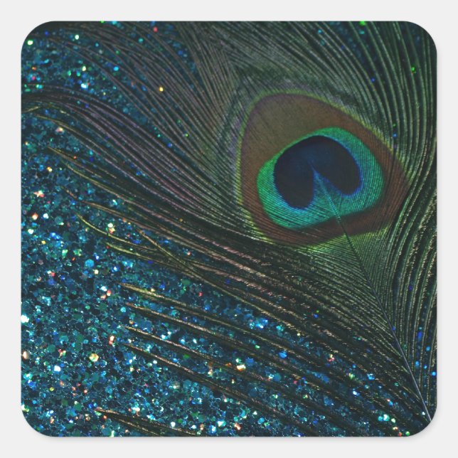 Sticker Carré Glitter Aqua Peacock (Devant)