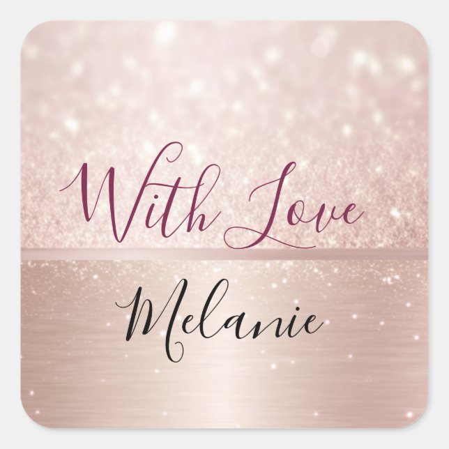 Sticker Carré Glitter Rose Gold Glam Nom métallique (Devant)