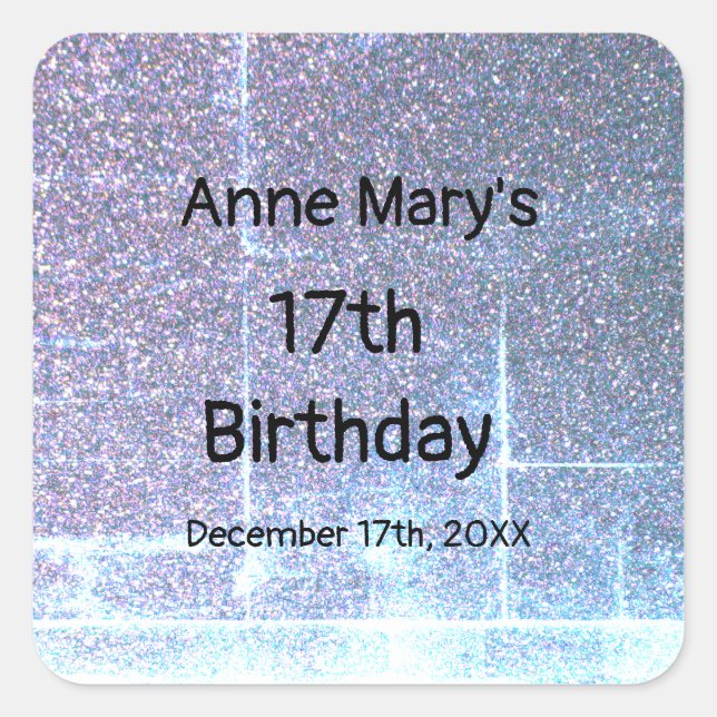 Sticker Carré Glittery Blue Artsy 17e anniversaire Custom Age 20 (Devant)