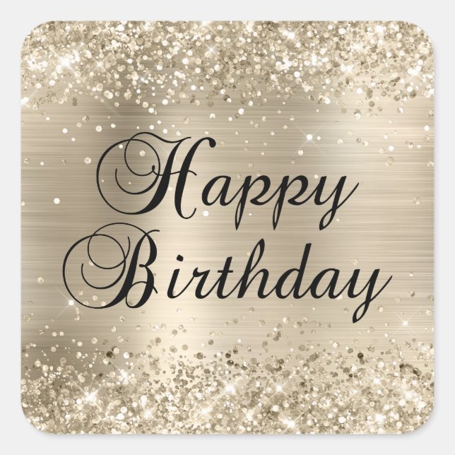 Sticker Carré Glittery Champagne Foil Joyeux anniversaire (Devant)