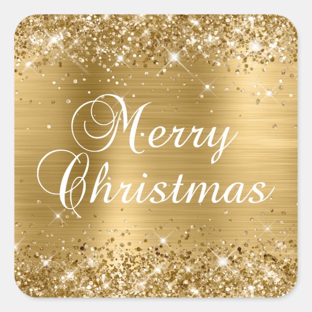 Sticker Carré Glittery Gold Foil Joyeux Noël (Devant)