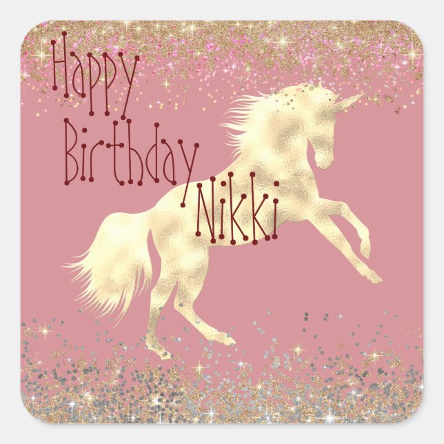 Sticker Carré Glittery Gold Unicorn (Devant)