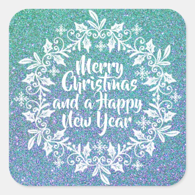 Sticker Carré Glittery Joyeux Noël | Sceau à coller (Devant)