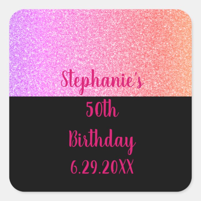Sticker Carré Glittery Rose Gold Rose Noir Joyeux Anniversaire 2 (Devant)