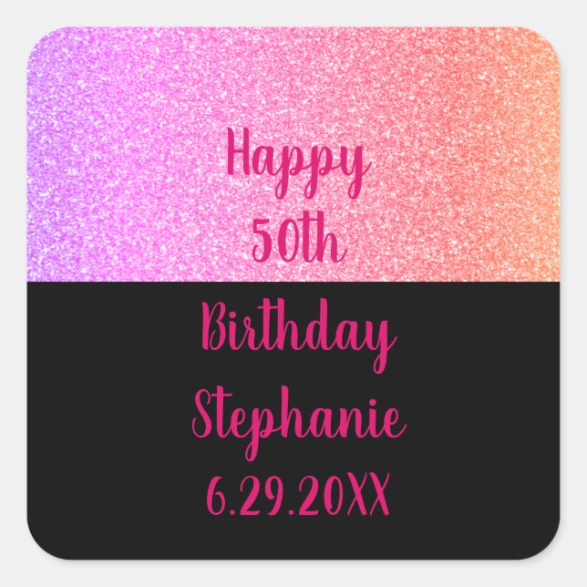 Sticker Carré Glittery Rose Gold Rose Noir Joyeux Anniversaire N (Devant)