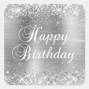 Sticker Carré Glittery Silver Foil Joyeux anniversaire