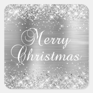 Sticker Carré Glittery Silver Foil Joyeux Noël