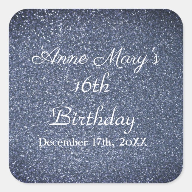 Sticker Carré Glittery Sparkle 16e anniversaire Personnalisé Dus (Devant)