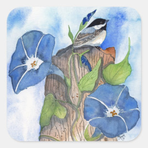 Sticker Carré Gloires et Chickadee de matin bleues