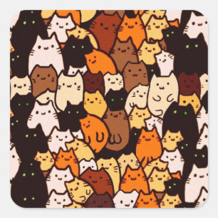 Sticker Carré Glorieux chats motif .. Le doodart de Kawaii