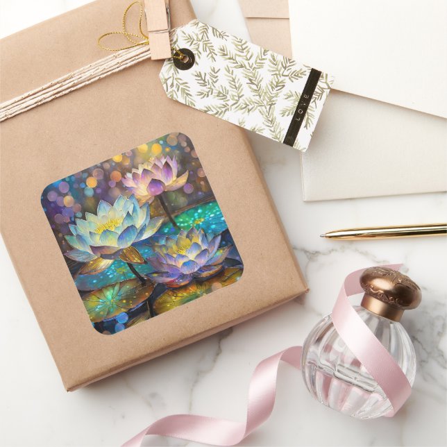 Sticker Carré Glowing Lotus Flowers Trio (Cadeaux)