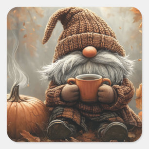 Sticker Carré Gnome adorable avec cacao chaud à côté d'un citrou