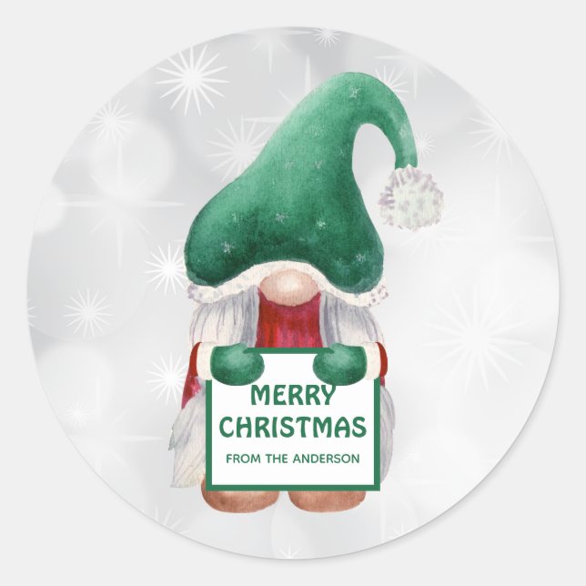 Sticker Carré Gnome de Noël à l'aquarelle (Devant)