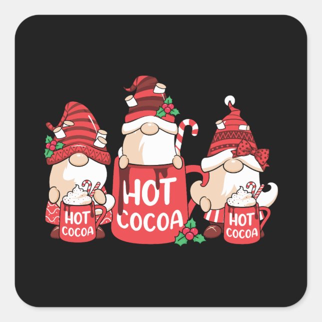 Sticker Carré Gnome de Noël et cacao chaud (Devant)