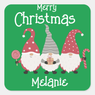 Sticker Carré Gnome de Noël mignon personnalisable pour enfants