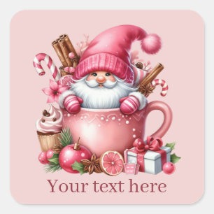 Sticker Carré gnome de Noël rose ajouter du texte