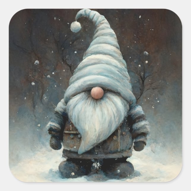 Sticker Carré Gnome d'hiver dans une forêt de neige (Devant)