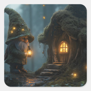 Sticker Carré Gnome enchantée au clair de lune : Imaginaire