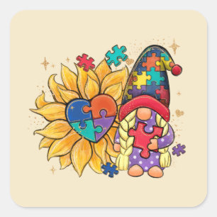Sticker Carré Gnome mignonne, tournesol et Sensibilisation sur l