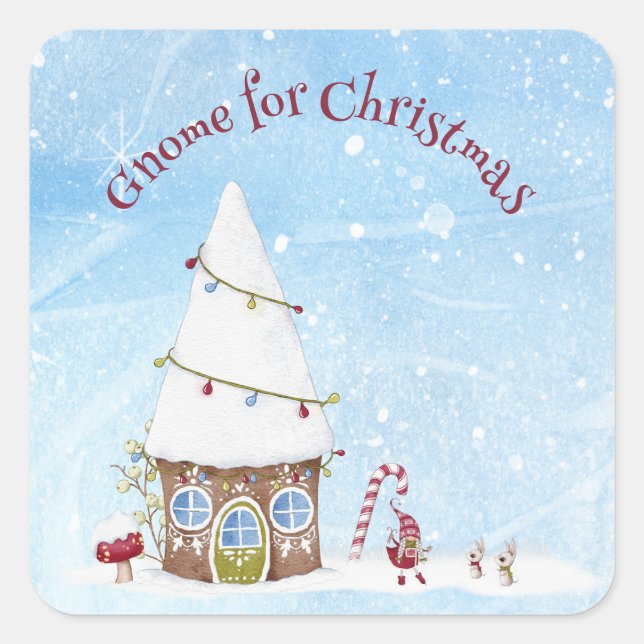 Sticker Carré Gnome pour Noël Snowfall sur Gnome Home (Devant)