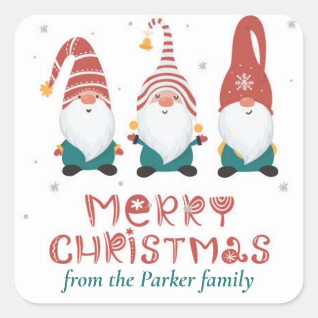 Sticker Carré Gnomes comiques amusants Noël (Devant)