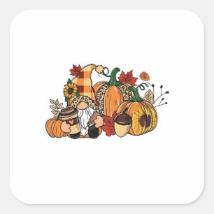 Sticker Carré Gnomes d'action de grâce Feuilles Gnomes Funny Fal