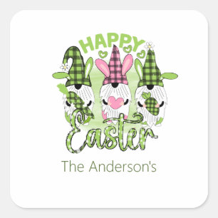 Sticker Carré Gnomes de Pâques personnalisés rose vert