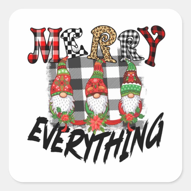 Sticker Carré Gnomes Drôle Joyeux Tout Noir Blanc Plaid (Devant)