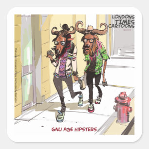 Sticker Carré Gnu Âge Hipsters Drôle