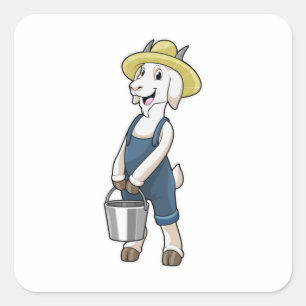Sticker Carré Goat as Farmer with Bucket