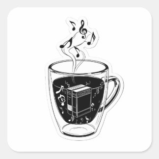 Sticker Carré Gobelet de café musical esthétique et livres Autoc