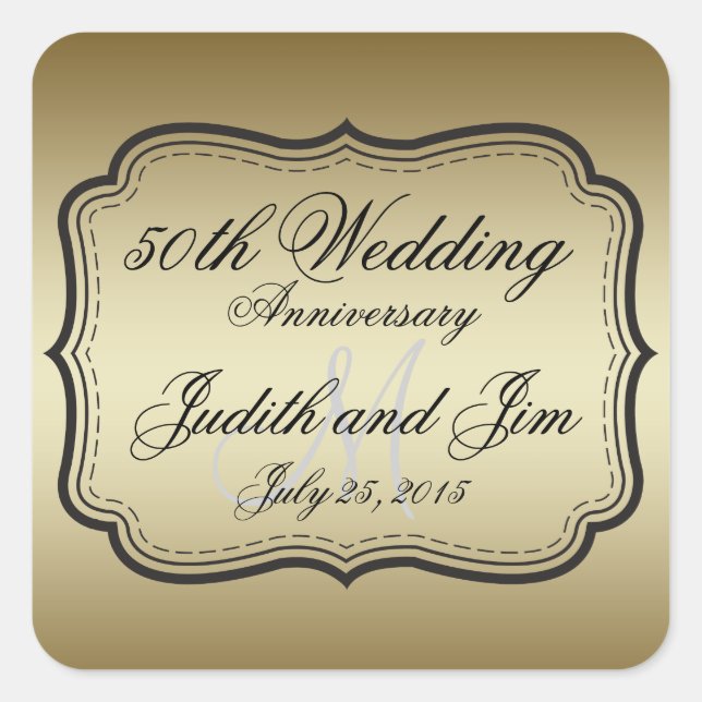 Sticker Carré Gold 50th Wedding Anniversary (Devant)