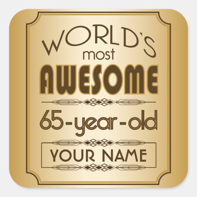 Sticker Carré Gold 65th Birthday Celebration World Meilleur Fabu (Devant)